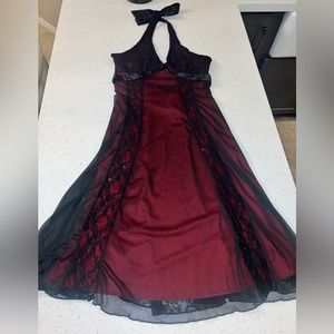 2000s red dress with black mesh size M black faux silk detail